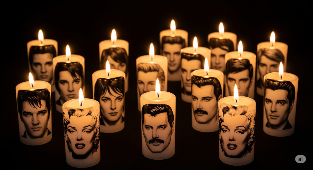 Candele votive con personaggi famosi.