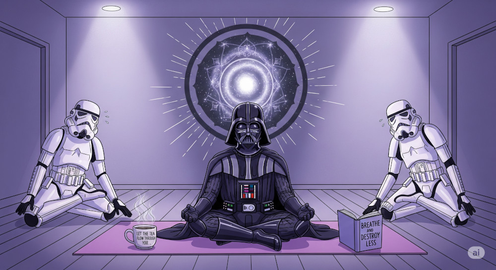 Darth Vader che fa yoga