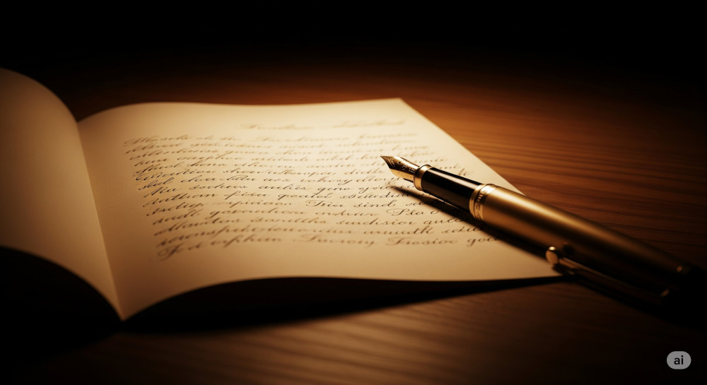 Lettera con penna stilografica antica